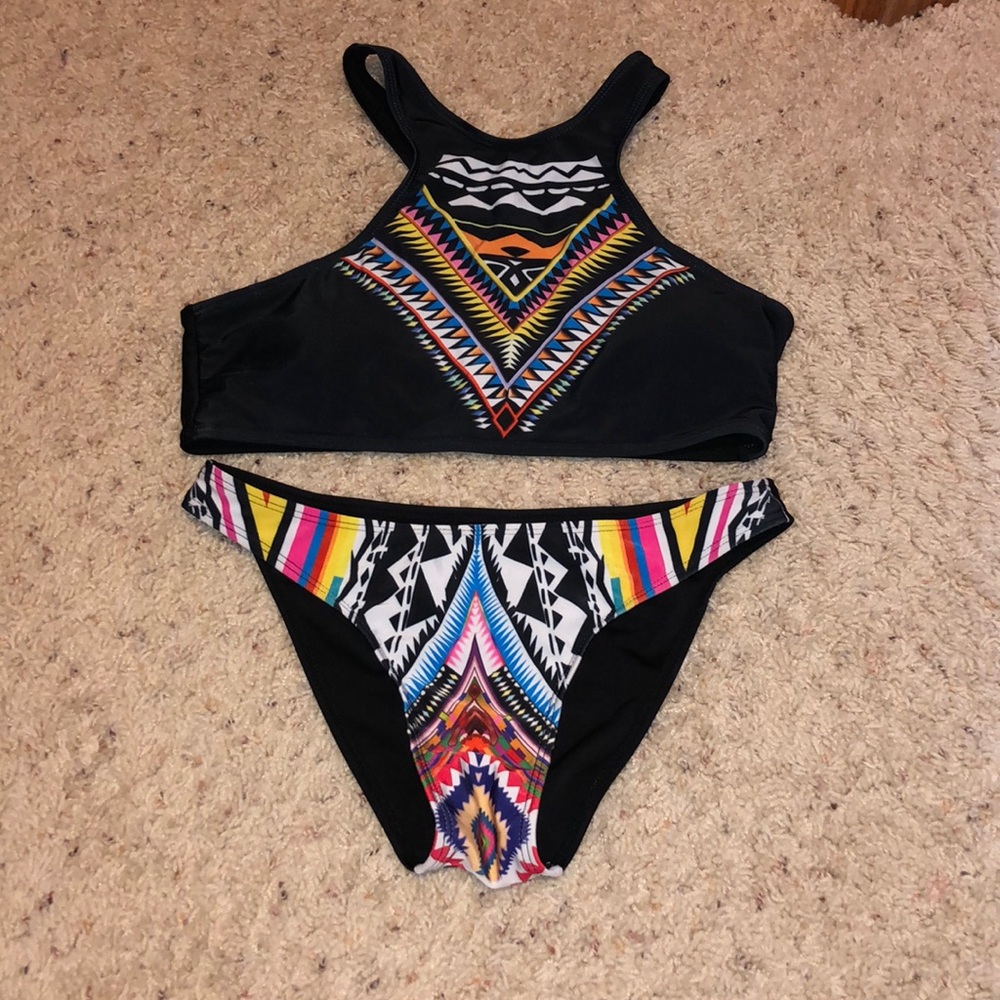 Black Swimsuit With Colorful Designs!